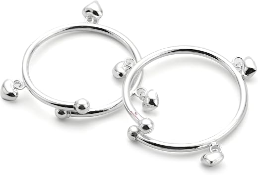 Black Silver Exclusive 925 Sterling Silver Ghungroo Heart Charms Kada/Bracelet For Baby Girls &amp; Baby Boys