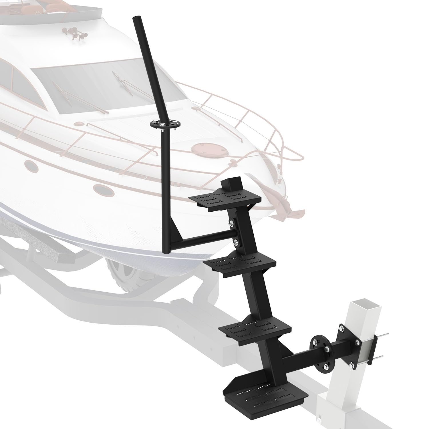 DITKOK Adjustable Boat Steps for Trailer, Boat Trailer Steps with Anti-Slip Steps, Boat Trailer Tongue Steps for Bass Boat Trailer Pontoon Boats, Boat