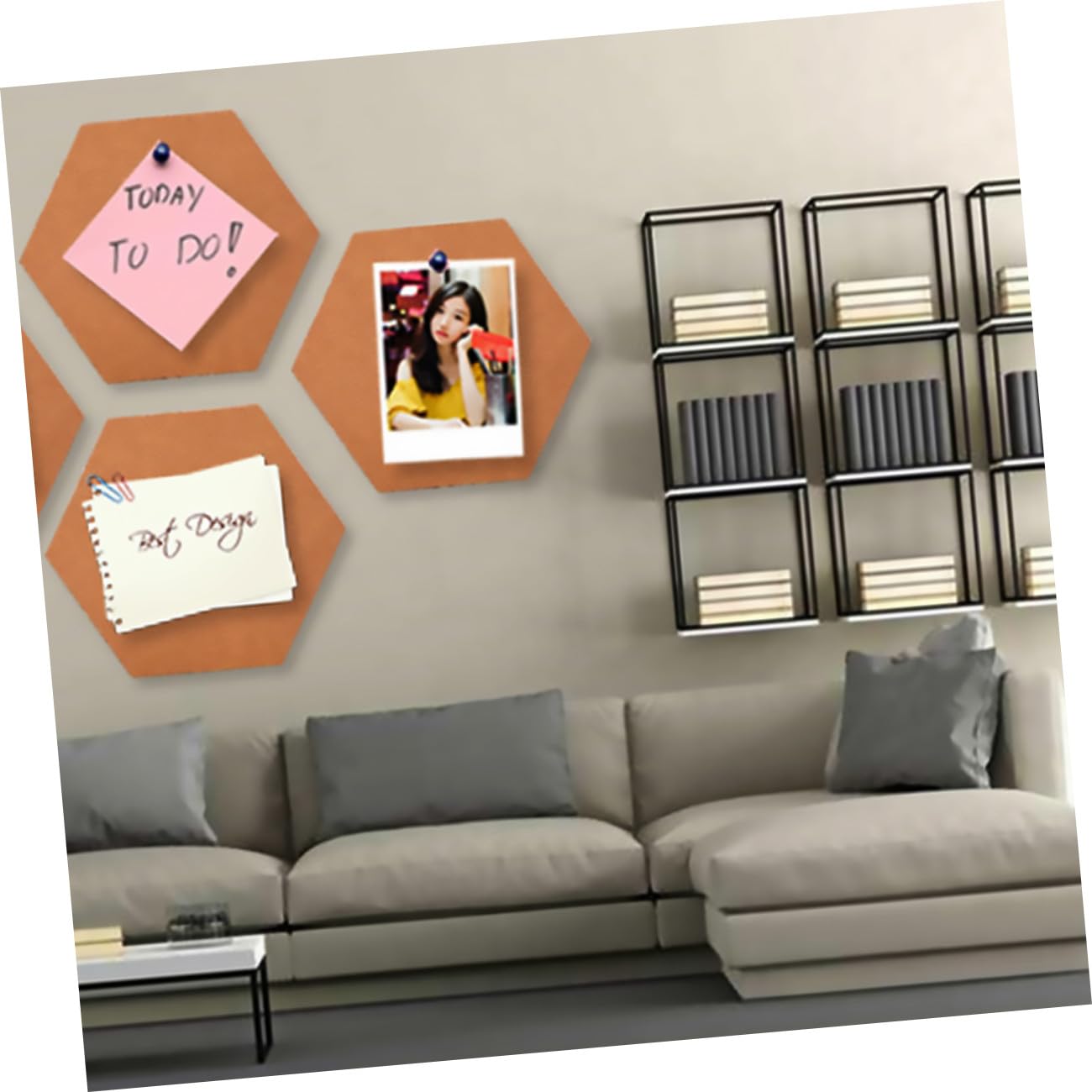 SEWACC 10stücke Fotowand Pinnwand Nachrichtentafel Memotafel Anschlagtafel Naturkork Hinweistafel Hexagon Selbstklebend Für Wanddekoration Büro Schule Restaurant