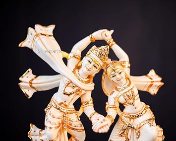 Radha Krishna Statue, 24 CM Cultured Marble Dancing Radha Krishna Sculpture, Krishna Radha Statue,Radha-Krishna Figurine,Hindu Divine Couple