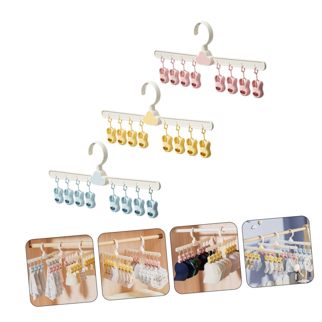 4 Sätze Wäscheständer Für Babysocken Wäscheklammern Zum Trocknen Von Kleidung Wäscheklammerständer Klappbar Kleiderständer Kinder Kinderkleiderbügel Kinder Kleiderbügel 3 Stück * 4