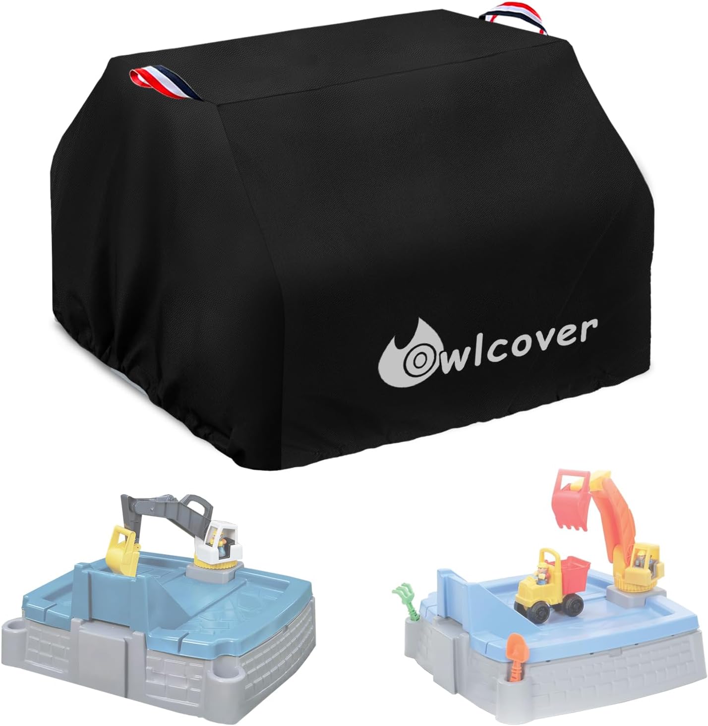 Kids Sandbox Cover for Little Tikes Dirt Diggers Excavator, Waterproof, Anti-UV, Black, Construction Theme