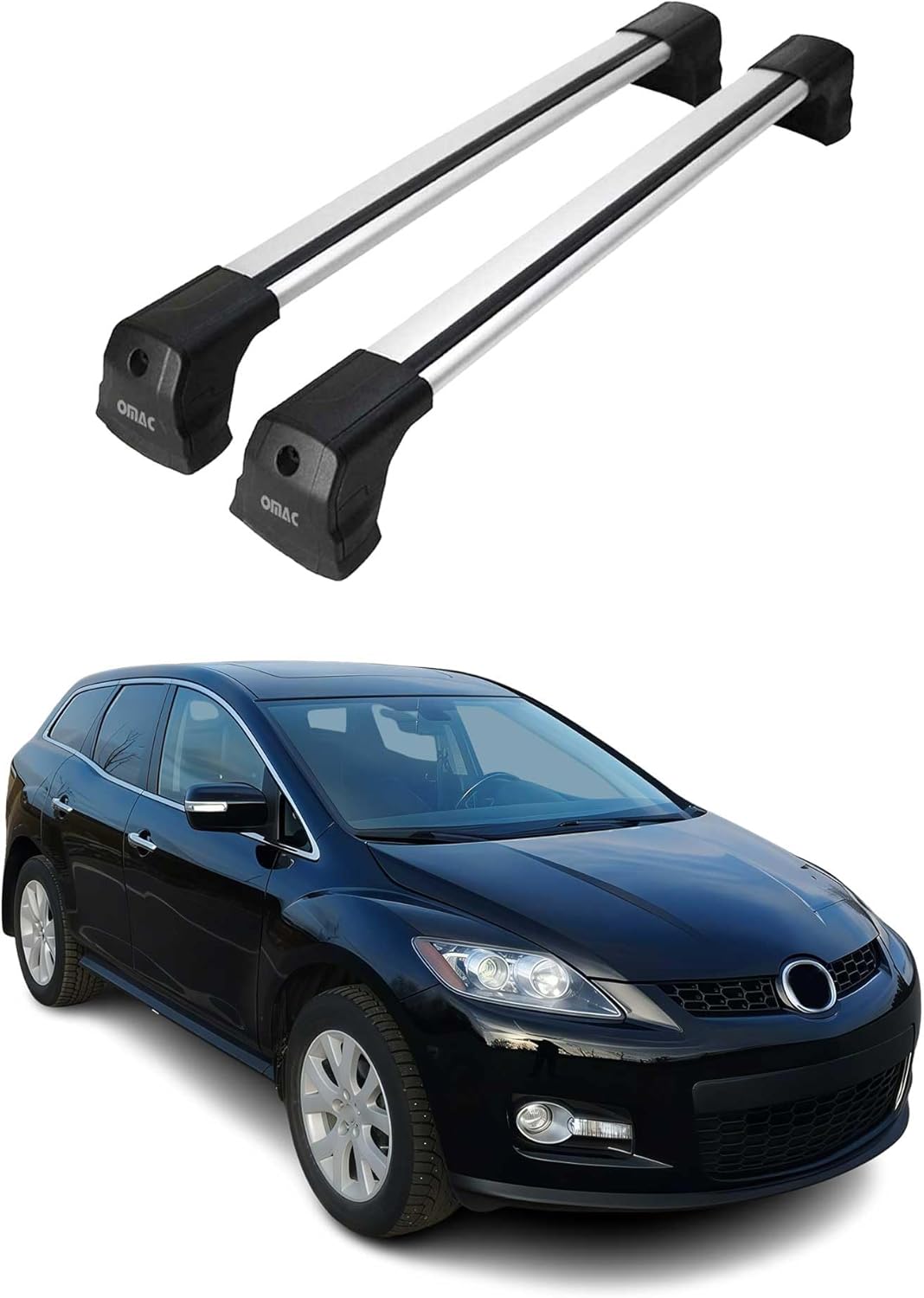 OMAC Roof Rack Cross Bars Compatible with Mazda CX-7 2007-2012 – 2 Pcs – Lockable – Aluminum Silver