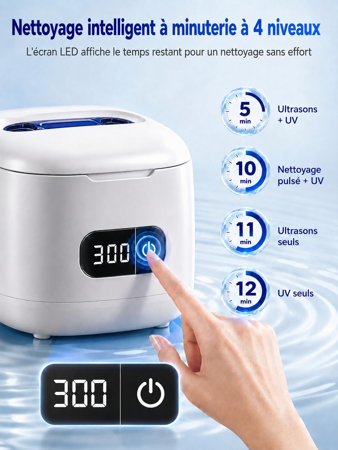 Pulitore ad ultrasuoni professionale da 600 ml, macchina per la pulizia ad alta frequenza con 5 modalità di timer automatico, ideale per gioielli in argento, occhiali, orologi e protesi dentarie