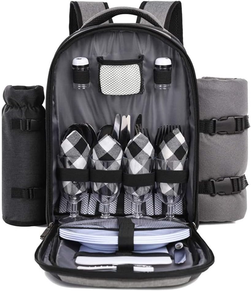 JSEIAJB Outdoor Four Persons Picnic Bag with Tableware Blanket Insulation Refrigerated Men's Lunch Bag