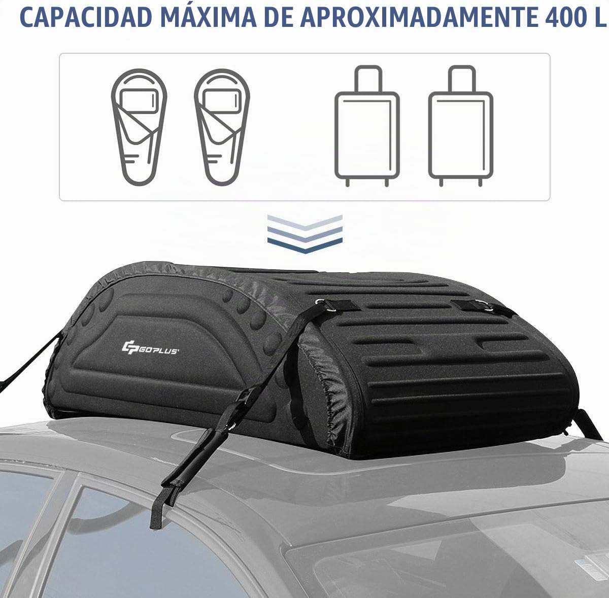 GOPLUS Bolsa Plegable para Techo de Coche Impermeable | Portaequipajes de Coche con 4 Cuerdas de Sujeción, para Coches con o sin Railes de Techo, Carga 60KG