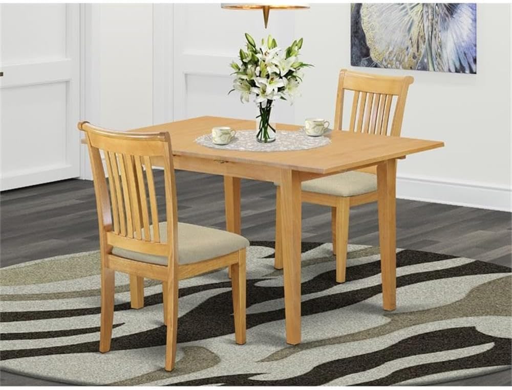 East West Furniture NOPO3-OAK-C 3 Piece Dining Table Set Contains a Rectangle Dining Room Table with Butterfly Leaf and 2 Linen Fabric Upholstered Chairs, 32x54 Inch, Oak