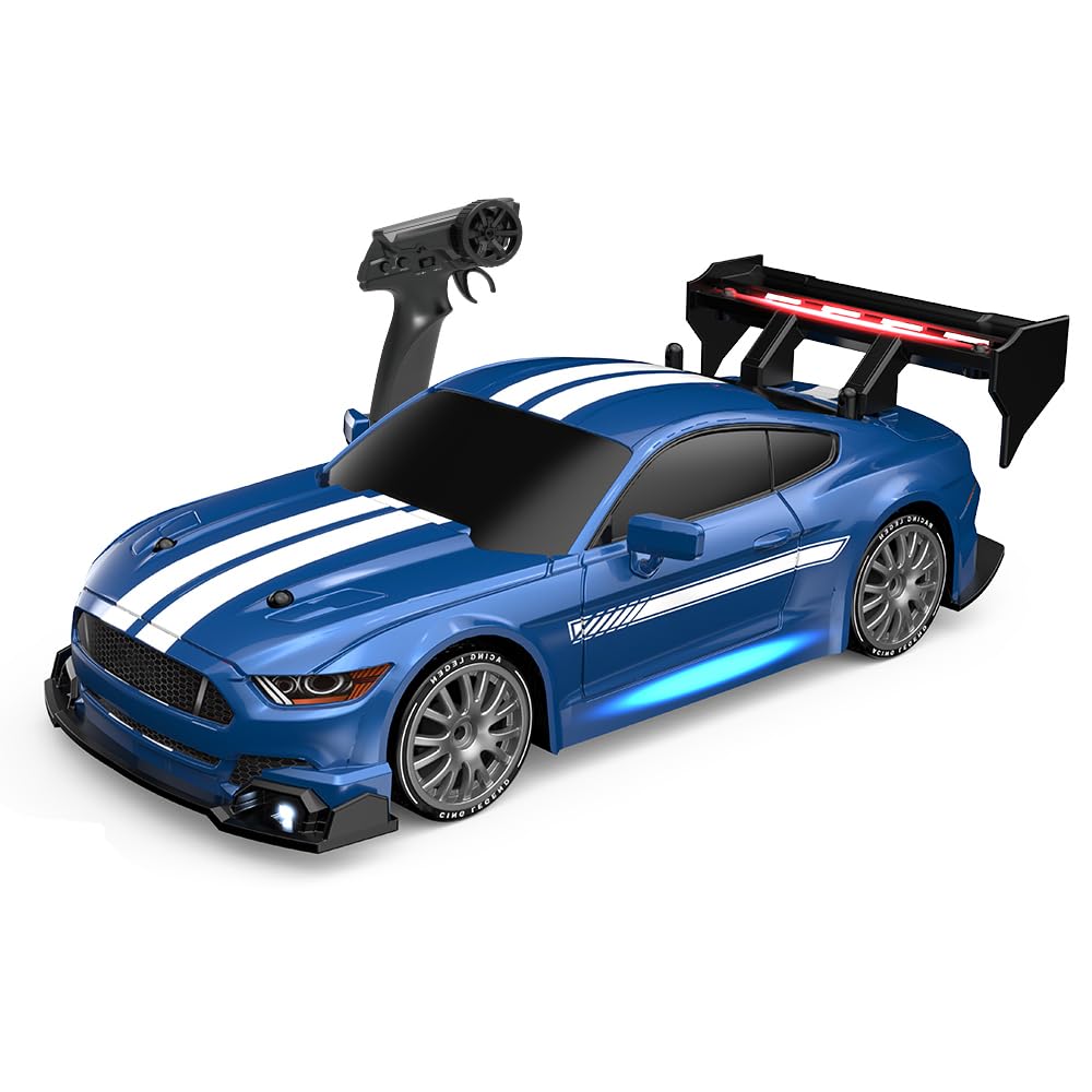 OUNA 2.4GHz Remote Control Drift Car 1:24 30KM/H High Speed Drift Remote-controlled 4WD Vehicle with With Front Lights, Bottom Lights, Tail Wing Lights/Replaceable Wheels
