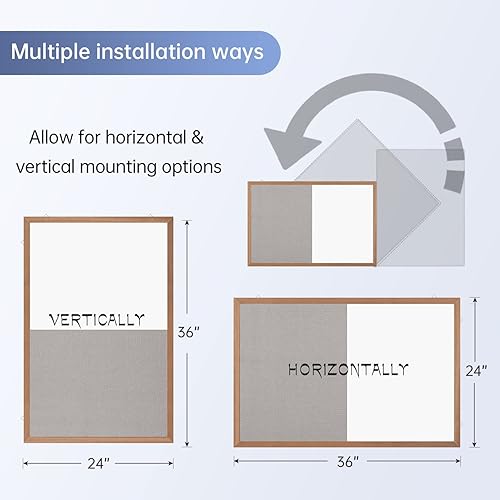 Vista 16 de Pizarra magnética de corcho con combinación de pizarra blanca, 36 x 24 pulgadas, pizarra blanca de borrado en seco, tablero de corcho para pared