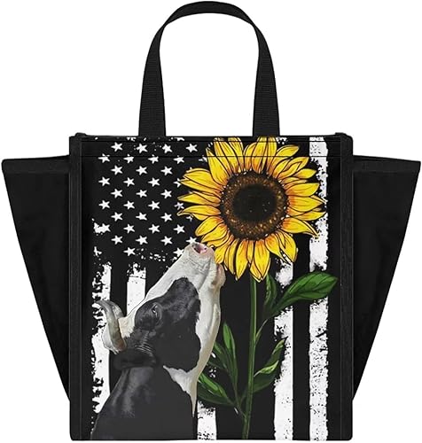 Miniatura 3 de Talayituse Bolsa de almuerzo con estampado de bandera estadounidense para mujeres y hombres, impermeable, grande, aislada, portátil, bolsa