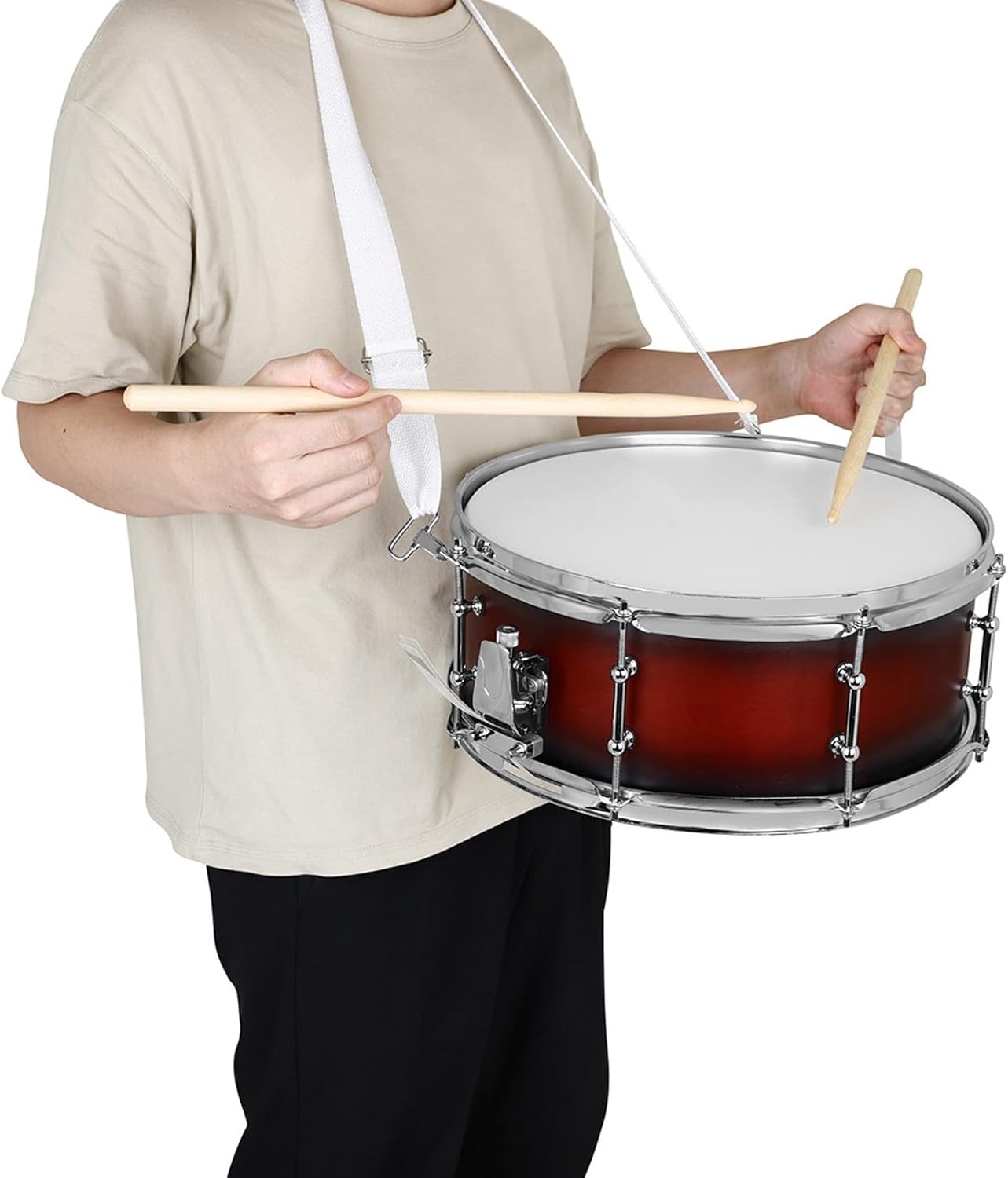 14 Inch Snare Drum, Marching Snare Drum Set PET Drumheads with Strap 8 Lugs and Sticks for Adult Beginners