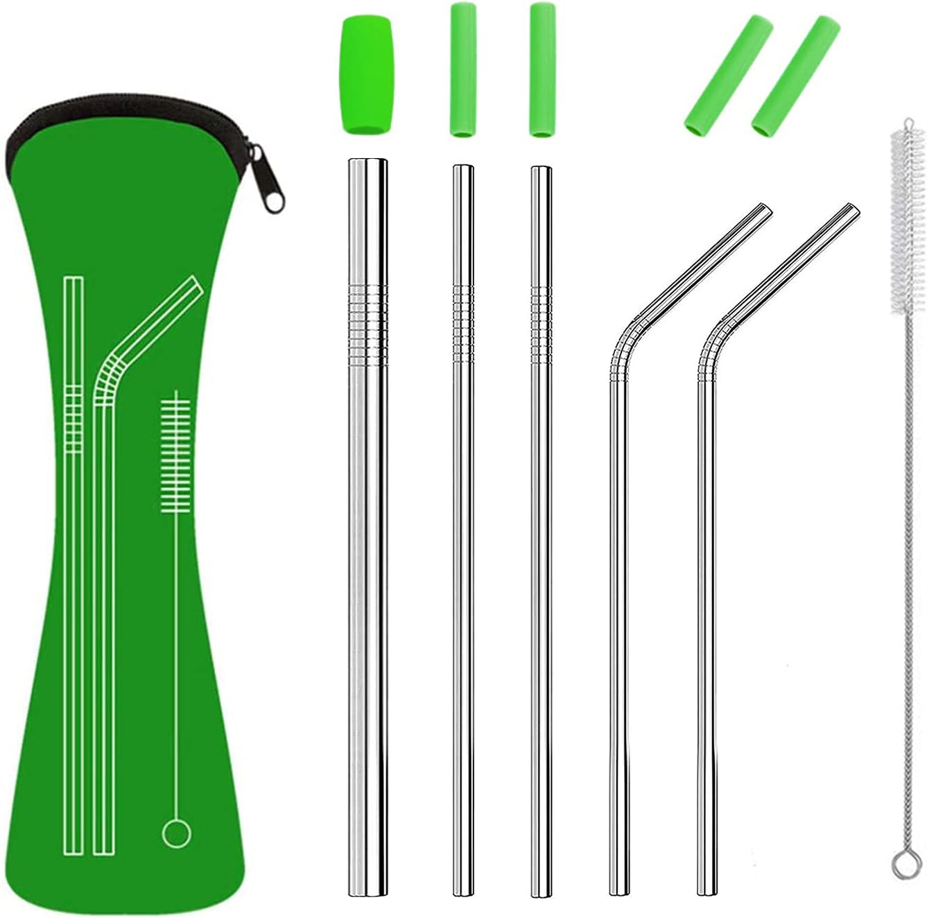 Reusable Metal Drinking Straws Set, Food Grade 304 Stainless Steel