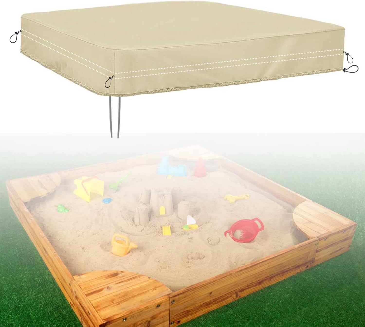 DUSTYPROTE Sandbox Cover, 420D Heavy Duty Children's Sandbox Protection, Sand Coxes for Kids Outdoor with Lid-72in, Square Sandboxes Sandpit Cover (Khaki)