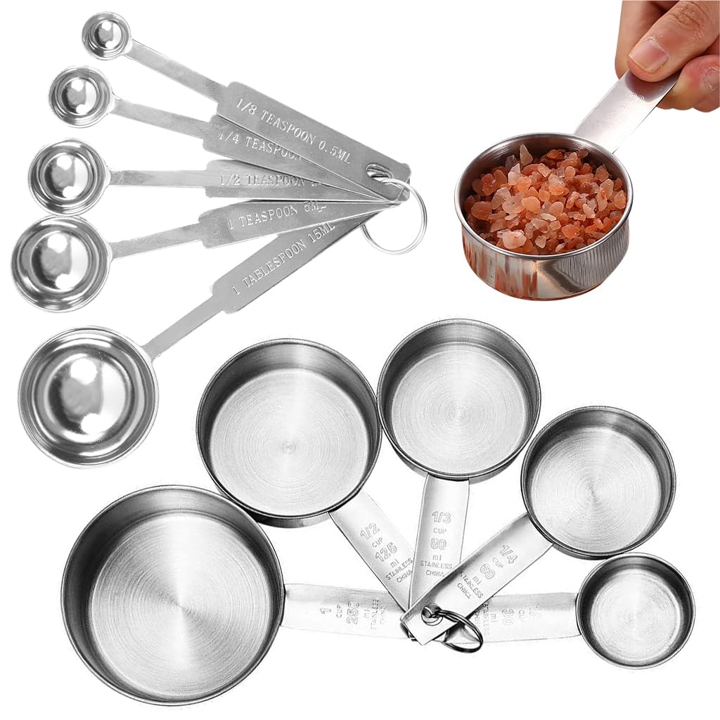 Supvox® 10Pcs Measuring Cups and Spoons Set - Stainless Steel Measuring Cup with Scales of 2 Units, Dry & Wet Food Measuring Cup for Cooking and Baking, Ideal for Chefs & Home Cooks (Silver)-image-26