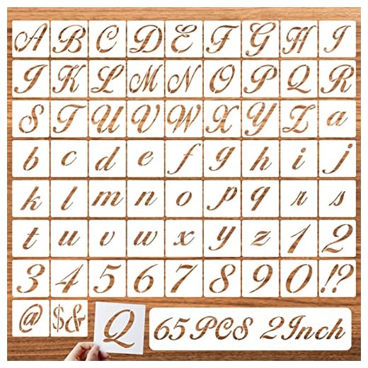 DZXCYZ 2 Inch Letter Symbol Stencils for Painting on Wood, 65 Pcs Alphabet Drawing Templates with Calligraphy Large Font and Cursive Letters Numbers Signs, Reusable Plastic Art Craft Stencils