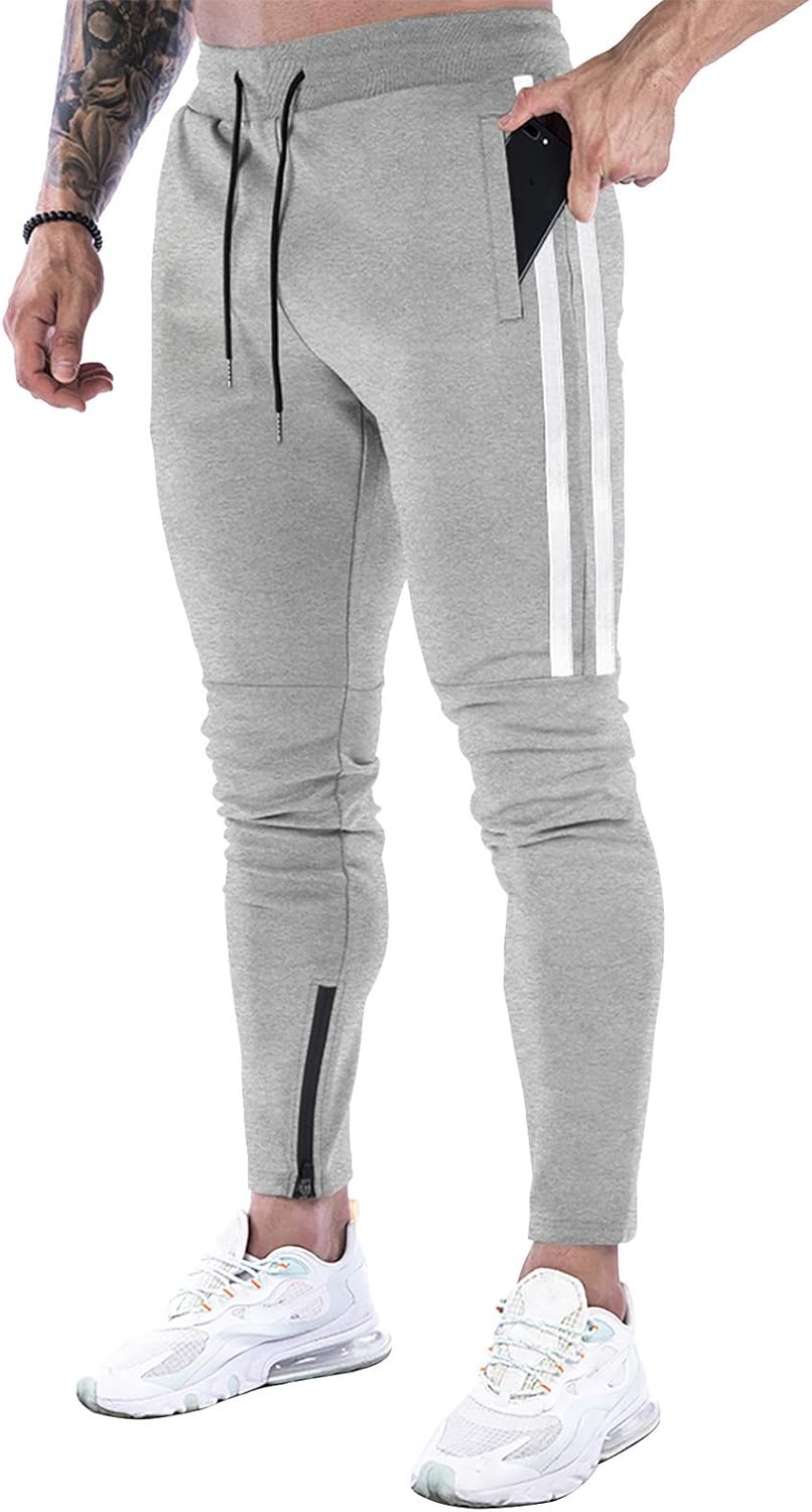 DIOTSR Mens Workout Jogger Pants, Slim Fit Running Sweatpants for Men, Striped Gym Track Pants with Pockets