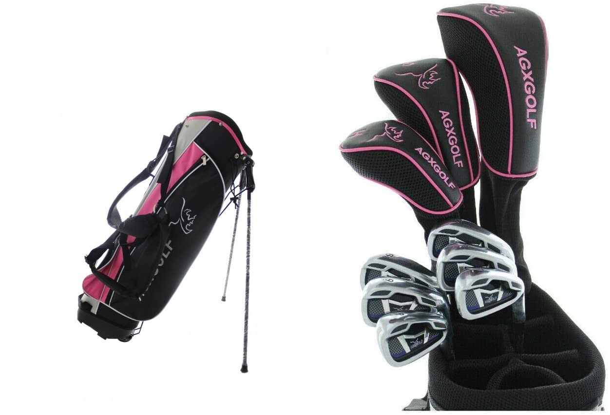 AGXGOLF Ladies Edition Magnum (Pink/Magenta) Right Hand Complete Golf Set: 460 Driver, 3 Wood, 3 Hybrid + 5-9 Irons + Pitching Wedge+Stand Bag; Ladies Flex; Tall Length (+1.25