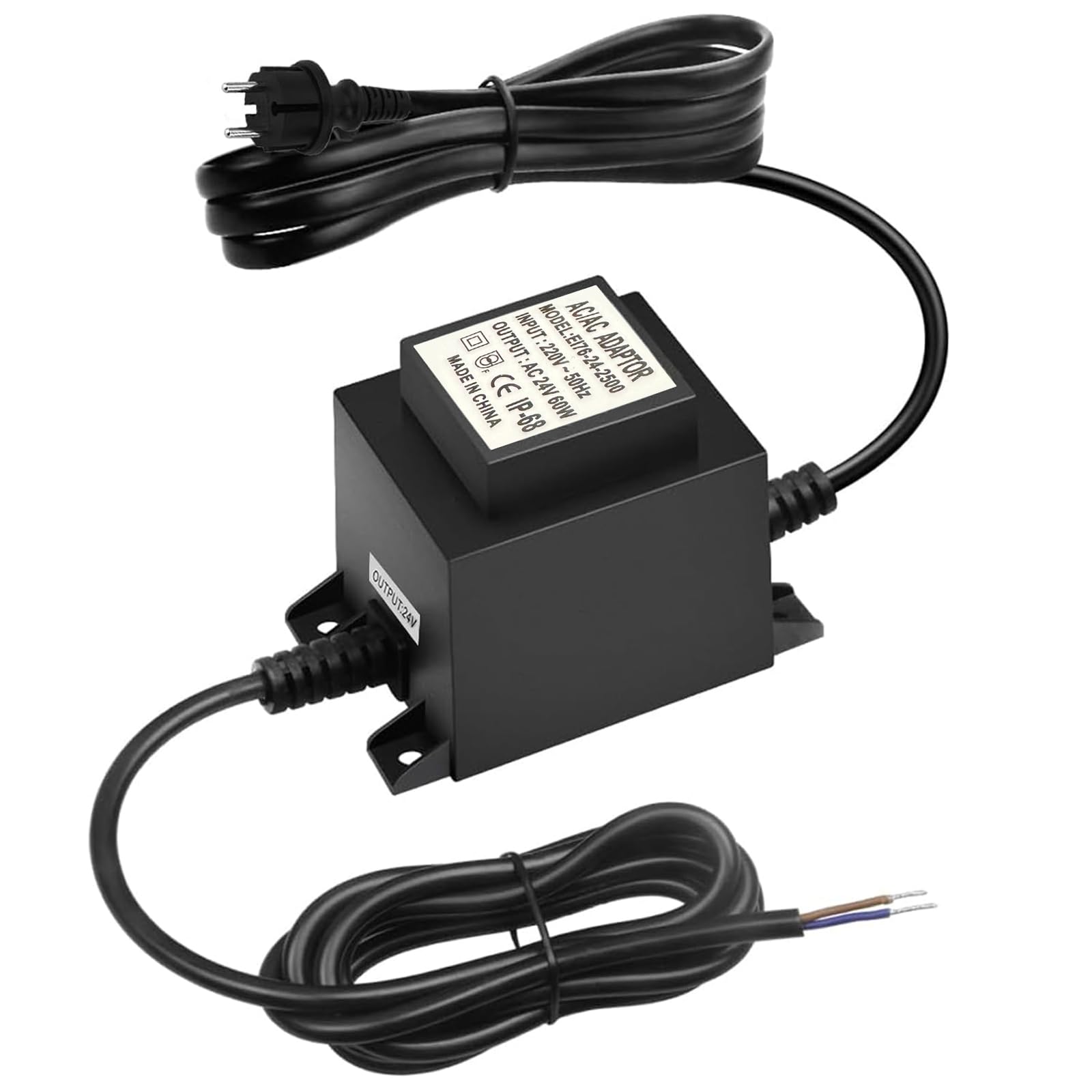 LED Transformer 24 V Power Supply AC/AC 60 W, Outdoor Power Supply Transformer IP68, Transformer 220 V 24 V with Plug, LED Power Supply 24 V for LED Lighting and Pond Pumps