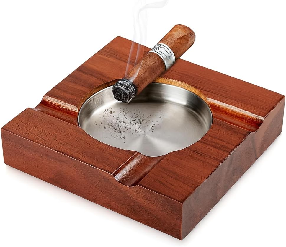 Cigar Ashtray Wooden Square Ashtray with 4 Slots & Accessories Drawer, Luxury Solid Wood Cigar Holder for Indoor Outdoor Patio Home Office, Premium Personalized Gifts for Men (1) image 3