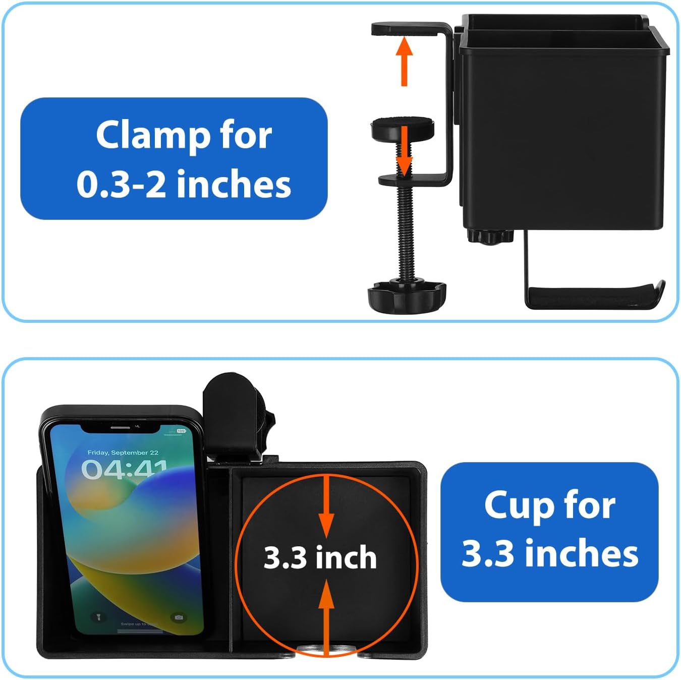 ROSLINE 3-in-1 Clip-on Desk Organizer - Pen, Headphone, and Cup Holder for Expanding Office and Gaming Space (Black) - Image 6