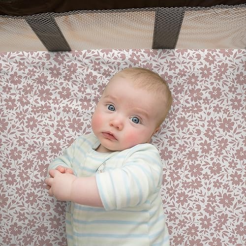 Image of 2-Set Pack N Play Sheets for Standard Pack and Plays and Mini Crib Sheet (Antique Rose) - Sheets Fitted Ultra-Soft Cotton Blend, Beautiful Antique Rose Pattern, Safe and Snug for Baby