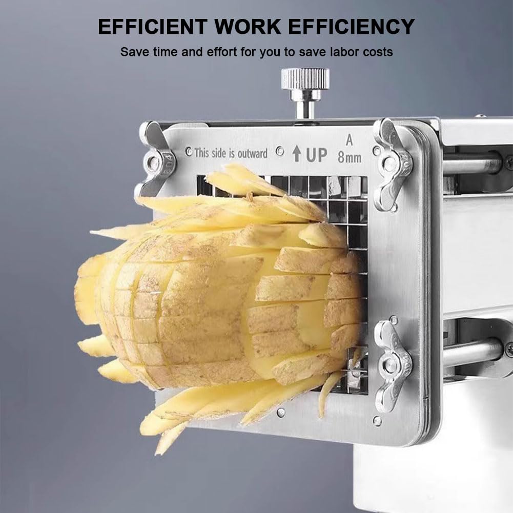 Machine Commerciale, Coupe-Frites électrique, trancheuse de Pommes de Terre Commerciale 200 W avec Lames de 8/10/12 mm, Coupe-légumes Professionnel en Acier Inoxydable pour Cuisine