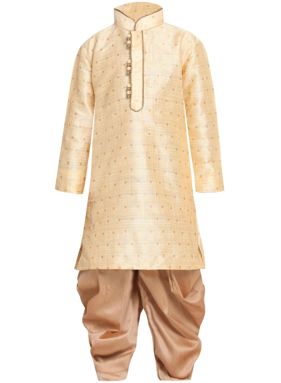 JBN Creation Zestaw spodni Kurta i Dhoti dla dzieci, mieszanka złota i jedwabiu (VASBK023GOnCDRG, 7-8 lat)