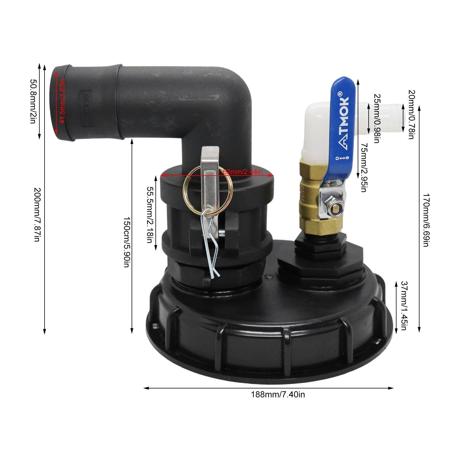 IBC adapter zbiornika tonowego, adapter IBC Tote zbiornik na wod? adapter w? ?a ogrodowego IBC pokrywa pokrywy zbiornika pokrywa z 90-stopniowym ?okciem profesjonalny w? ? cz? ?ci kranu z zaworem