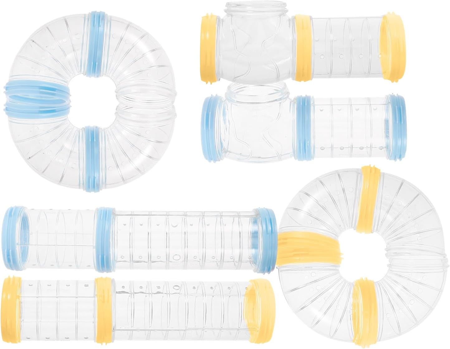 DIY Hamster Tunnel Tube Kit, Pet Cage Accessories Connector, 2 Sets (Yellow Blue) for Small Animal Habitat and Hamster Cage Exploration