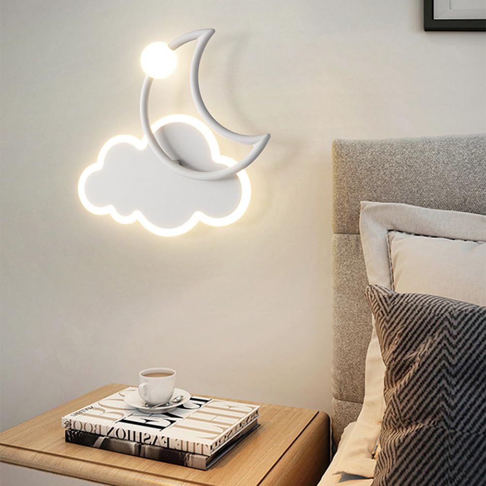 EaEa Kinderzimmer LED Wandleuchte 16W Mond Wolken Wandlampe 3 Farben Einstellbar 3000K/4000K/6000K Innen Cartoon Wandbeleuchtung Kinder Junge Mädchen Nachttischlampe für Schlafzimmer Wohnzimmer, Weiß