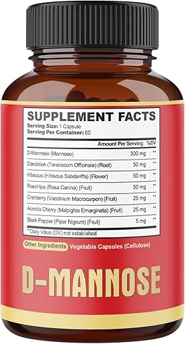 Miniatura 7 de 2 paquetes de 60 unidades de 4 meses – Cápsulas de D-manosa – Salud natural del tracto urinario y apoyo inmunológico – 7 en 1 con arándano, diente