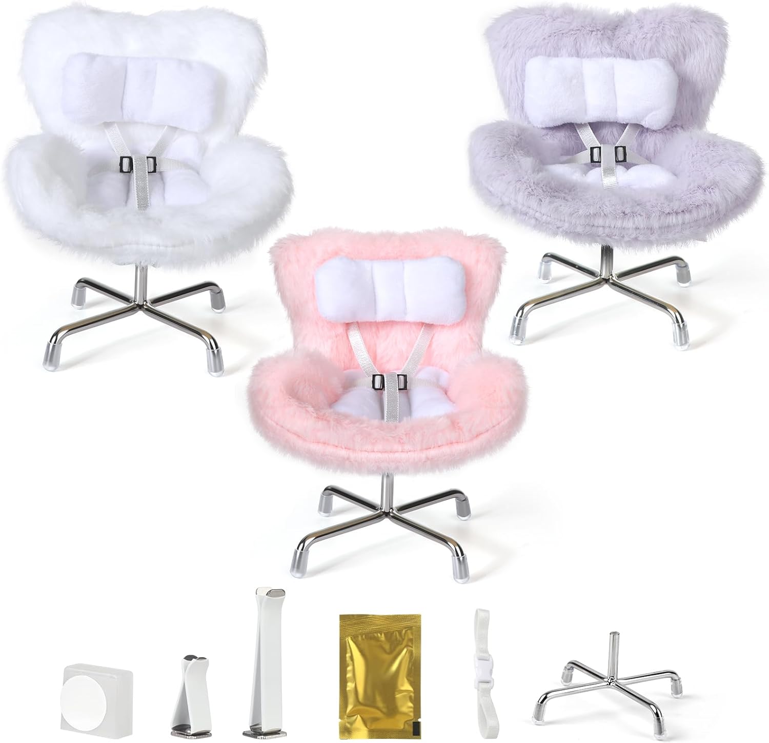 6 Pack Doll Chair Car Seat for Labubu, 15-17cm Dolls Accessories with Air Vent Clip & Desktop Stand, Cute Doll Car Seat for Toys Collection, （Purple, Pink, White,Green,Yellow,Blue）