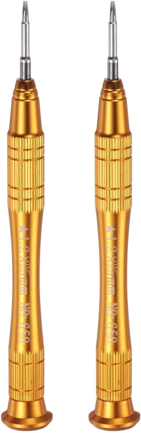 HARFINGTON 2pcs Precision Star Screwdriver 0.8x25mm Magnetic 5 Point Head Mini Pen Style Screw Driver with Non-slip Handle for Eyeglasses Watch Laptop Electronic, Yellow