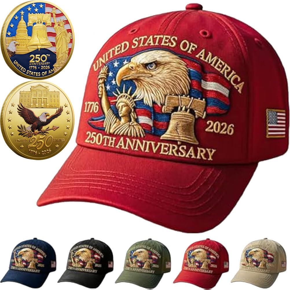 United States 250th Anniversary Hat,Eagle & Liberty 250 Year American Anniversary Embroidered Cap with Badge