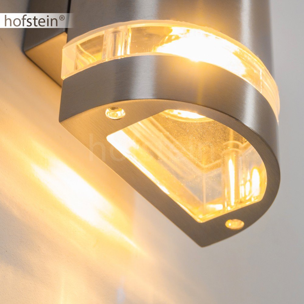 HOFSTEIN Außenwandleuchte Maturin, Außenwandlampe aus Metall/Kunststoff in Edelstahlfarben/Klar, moderne Wandlampe mit Up&Down-Lichteffekt, 2 x GU10, IP44, Eingangsbereich, Haustüre, Terrasse, Hof