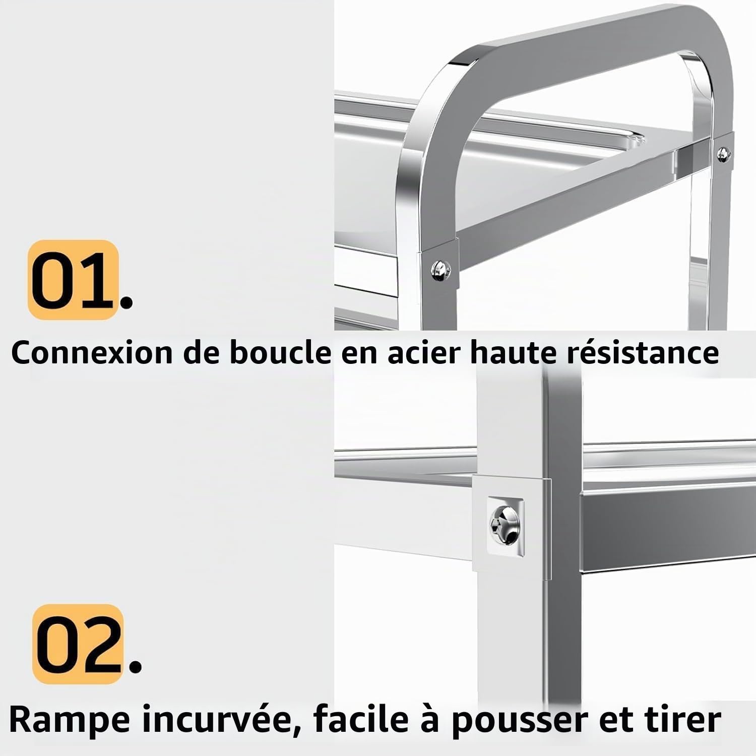 TAIMIKO Chariot de Service Desserte Cuisine à roulettes en Acier Inoxydable à 3 étages avec 4 roulettes pivotantes 2 Freins Capacité de Charge jusqu'à 150 kg Convient pour la Cuisine et l'hôtel
