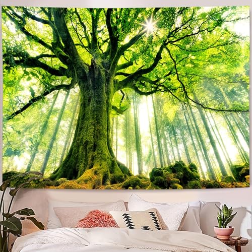 Tapiz de pared con paisaje de bosque natural para dar un toque de calma verde al dormitorio 2
