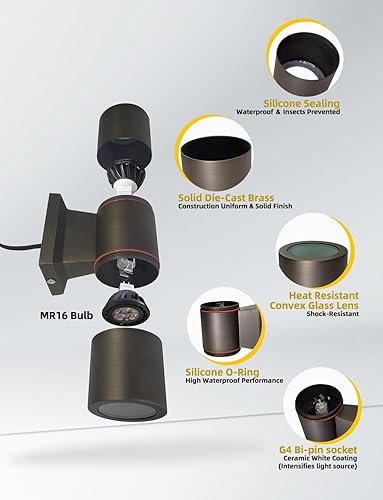 Miniatura 3 de COLOER Aplique de pared de latón para exteriores (bronce 6.875 pulgadas de alto x 4.25 pulgadas de ancho) con bombilla LED MR16 de 5 W, 2 luces de