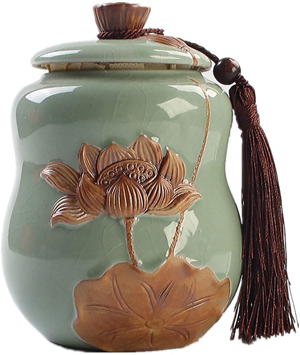SBZIOJHDR ceramic tea jar, Ceramic Tea Jar,Jars Containers,Kitchen Food Storage Canister,Personalized Caddy Sealed Pot Household Daily Use for(Green)