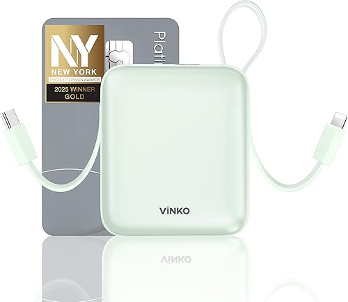 Miniatura 13 de VINKO Banco de energía de 10000 mAh, cables integrados, carga rápida con pantalla LED, paquete de batería de viaje pequeña con cables, artículos