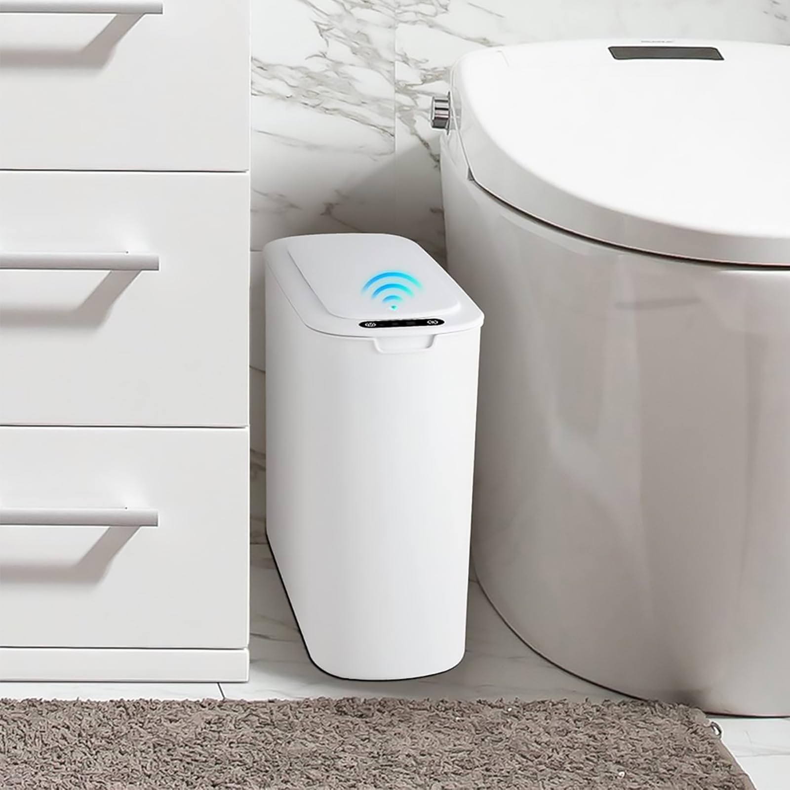 Kitchen Bin with Sensor Lid, 25L Rubbish Bin with Automatic Touchless Motion Sensor, Trash Can Bathroom Dustbin for Kitchen Bedroom Living Room Office, White