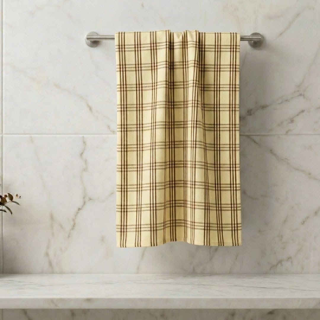 Athom Living Premium Cotton Light Weight Quick-Dry High Absorbent Cotton Bath Towel Yellow Stripes, 75x150 Cm (Pack of 1)