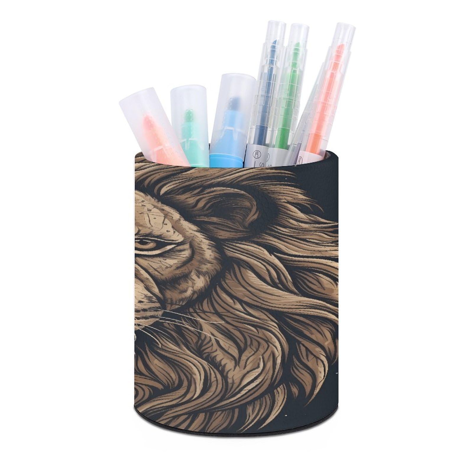 VstaDank Cartoon Lion Pen Holder for Desk Makeup Brush Holders Stylish Pen Cup Cute Pencil Cup Round Pencil Holder Decor Brush Scissor Holders for Multifunctional Office Supplies