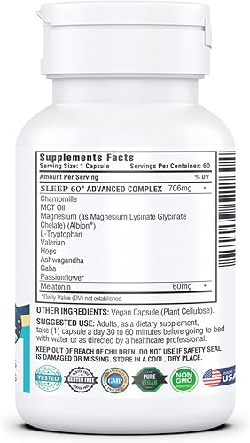 Miniatura 7 de KAPPA NUTRITION Sleep 60, ayuda para dormir, 60 mg de melatonina, suministro para 60 días, cápsulas veganas que no forman hábito, ingredientes