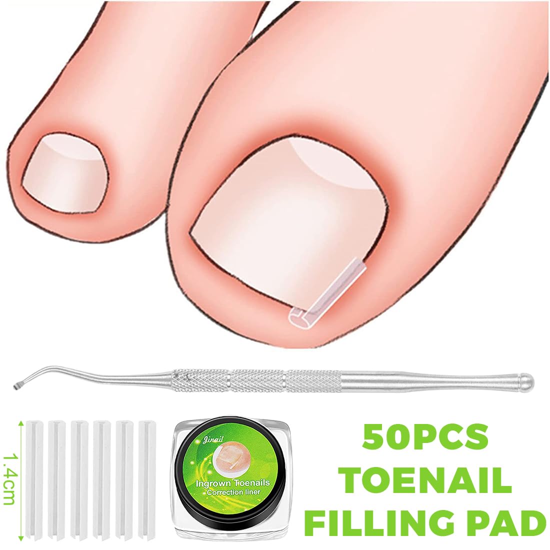 50 pezzi Set correttore per unghie incarnite, Strisce raddrizzanti per unghie incarnite senza dolore con sollevatore per unghie, Kit di strumenti per unghie incarnite facili da usare