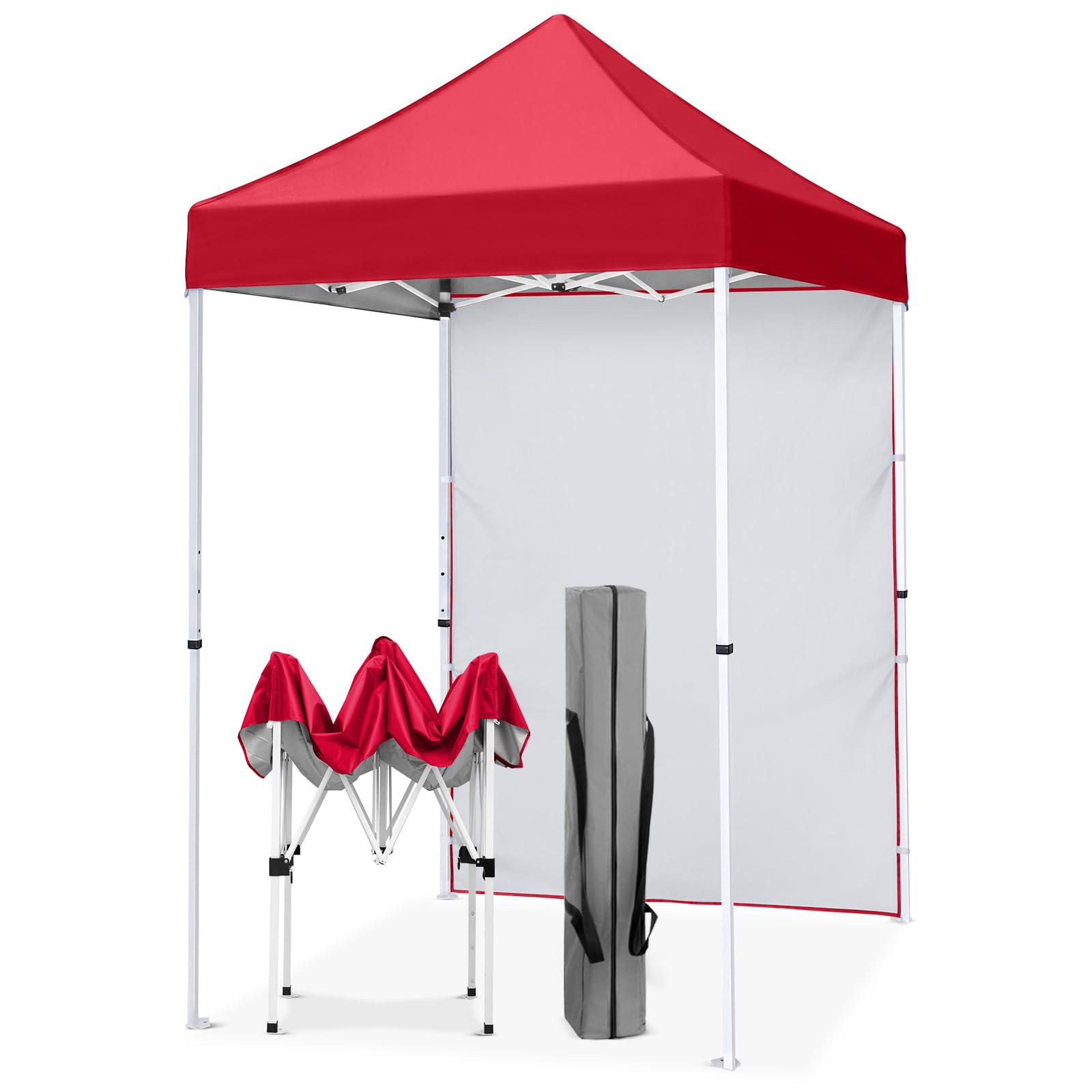EAGLE PEAK Tonnelle Pliante 1,5x1,5 m Tente de Jardin Portable avec Une Paroi Pare Soleil Amovible Sac de Transport Inclus, Rouge