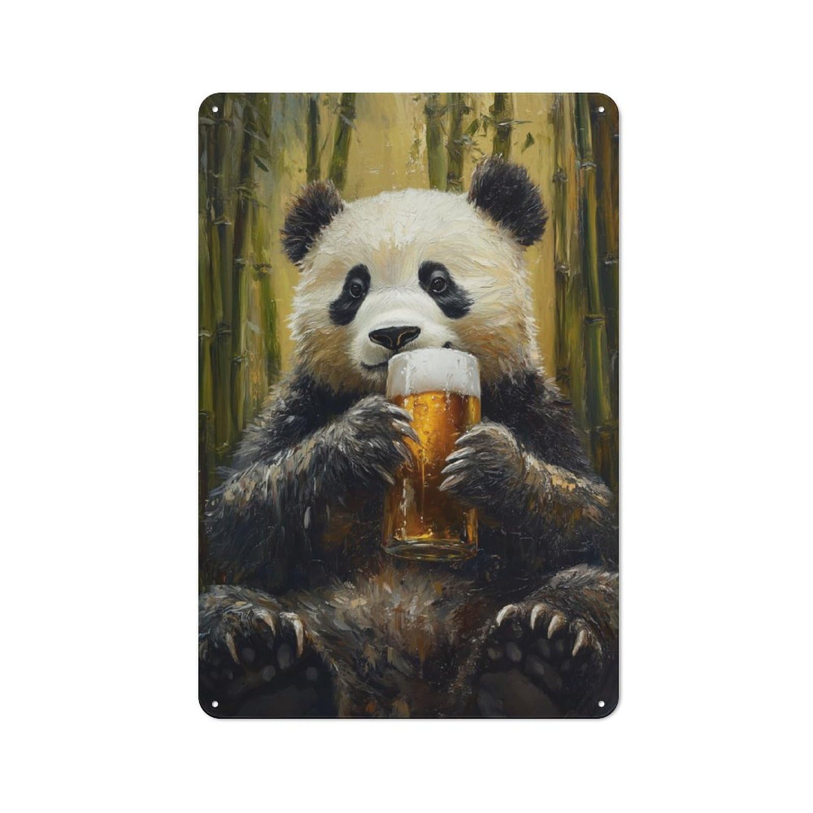 Panda with Beer Decorative Tin Plaque 30x20cm, Decorative Novelty Wall Art for Hallway, Home Bar, Garage Or Study