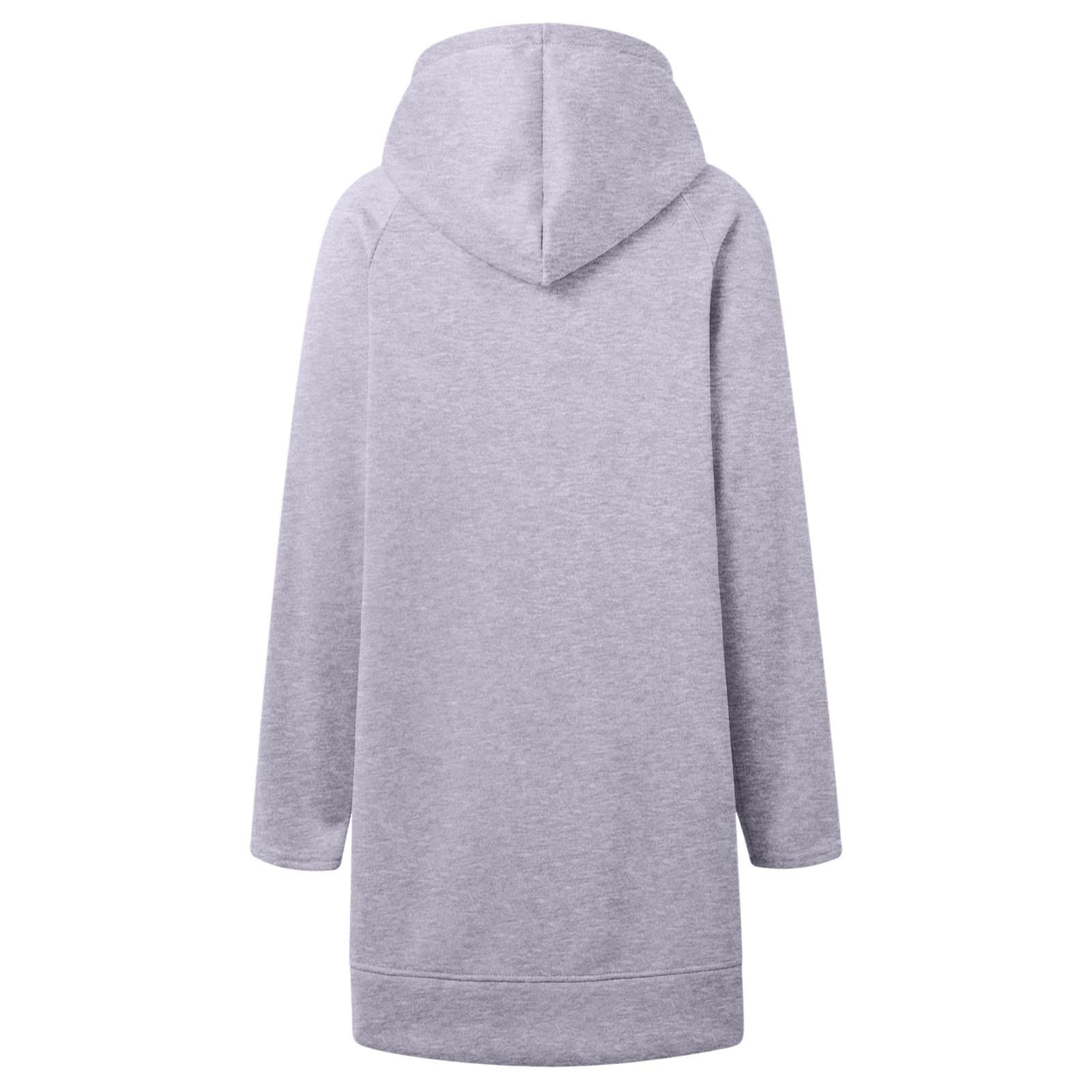 Generisch Comodo abito da donna con stampa natalizia, maniche lunghe, con cappuccio, abito midi con tasche