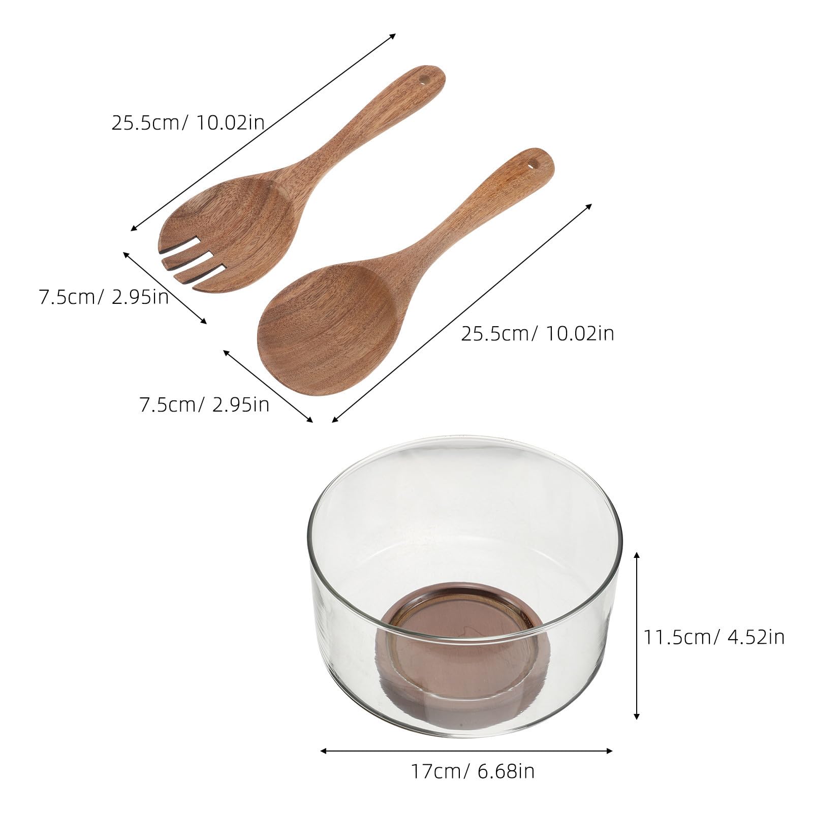 Ensaladera de Vidrio con Base de Madera Estable y Capacidad de 1.7l, Resistente Temperatura, Adecuado para Servir Ensaladas y Entretener Invitados