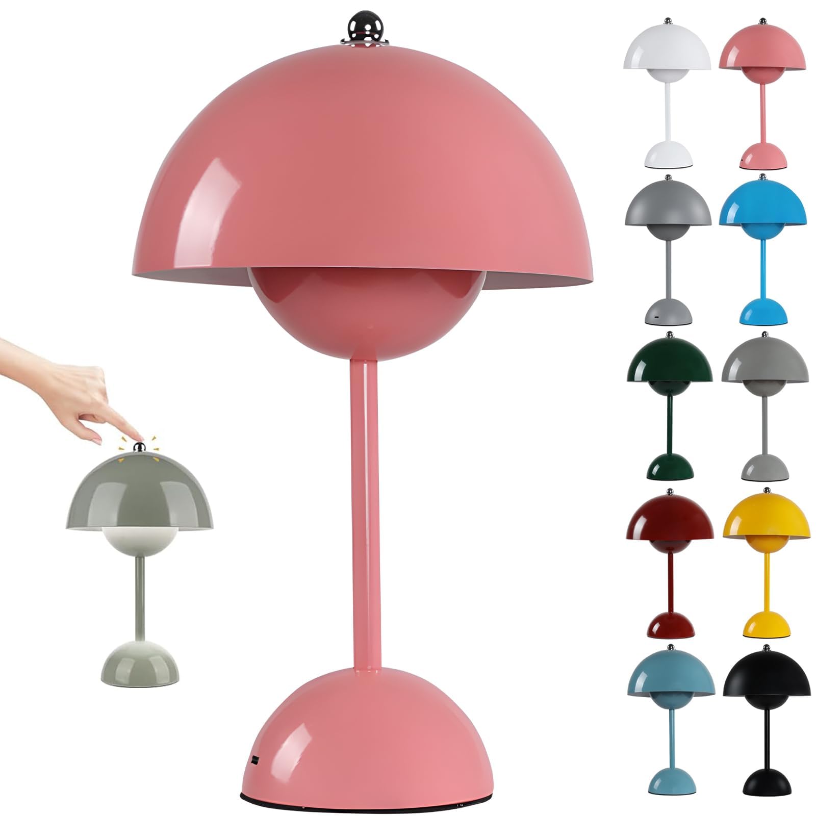 Hskjtt Pink Rechargeable Led Mushroom Lamp, Wireless Flowerpot Table Lamp Touch Dimmable Table Lamp With 3 Brightness Modes Bedside Lamp Mushroom Lamps Desk Lamp,